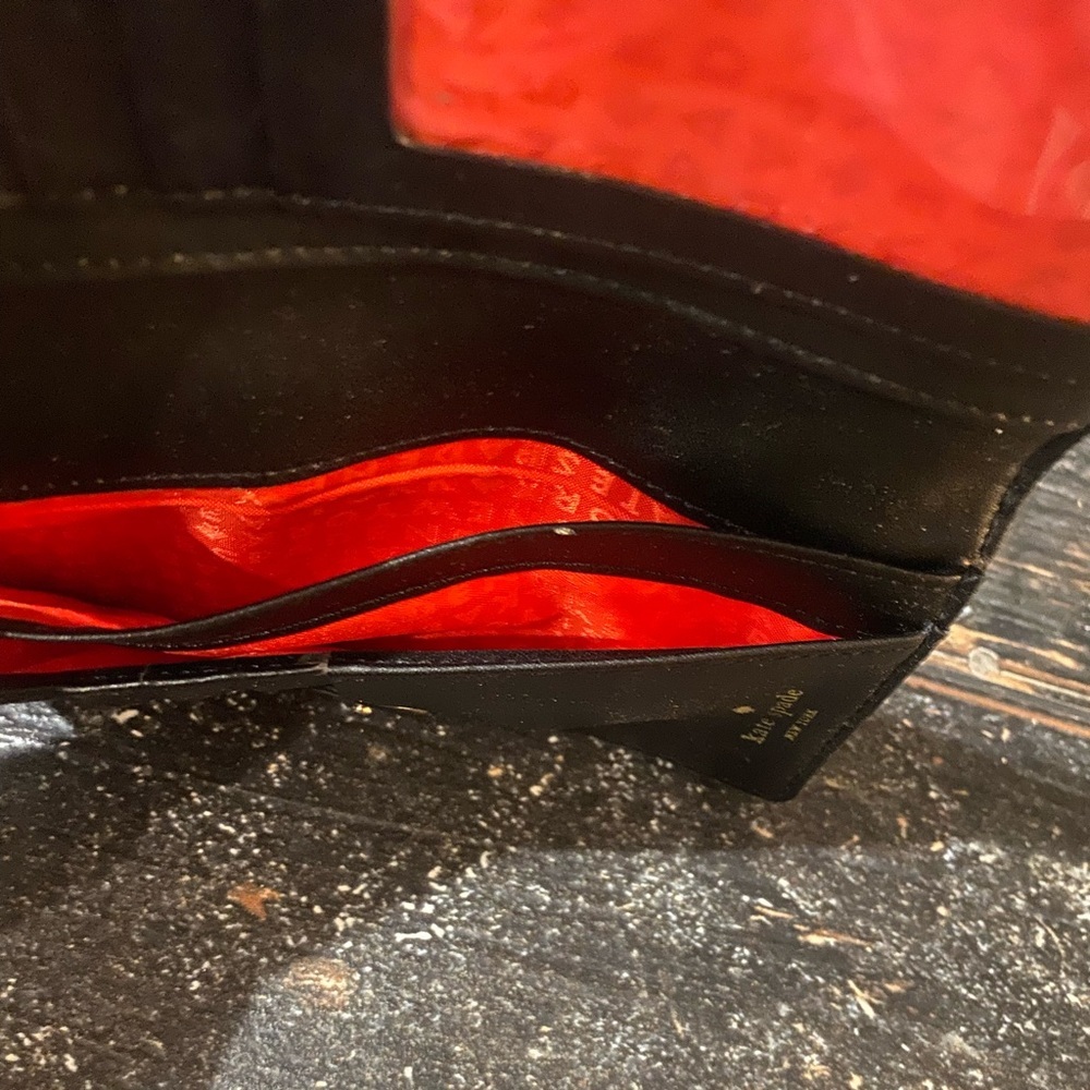 KATE SPADE small polka dot black shiny wallet! Red inside-lots of slots! ♠️EUC♠️ - Picture 12 of 13